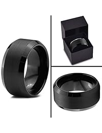 Charming Jewelers Anillo de boda de tungsteno de 0.394 in para hombres y mujeres, ajuste cómodo, borde biselado negro pulido