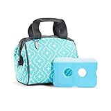Fit & Fresh 902FFST1709 Wo Charlotte Insulated Lunch Bag for Women Girls with Ice Pack, Ideal for Work School, Zips Closed, Aqua Ikat Drop, 9