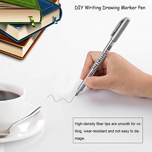 Fdit 12Pcs Acrylic Paint Set Detailed Waterproof Metallic Color Craftwork Paint Pen Gold and Silver Paint Marker for Tire Metal Surface CD Glass(Silver)