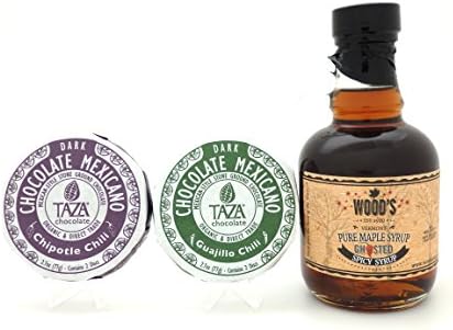 Sweet Heat Spicy Gift Set - Ghost Pepper Vermont Maple Syrup and Taza Mexicano Dark Chocolate Disks - Chipotle Chili and Guajillo Chili