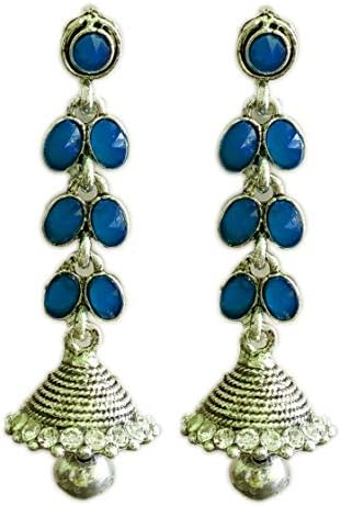 The Trendy Trendz Indian Oxidized Silver With Colored Stone Jhumka/Jhumki Earrings for Women and Girls