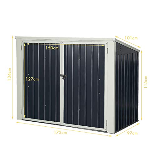 DREAMADE Gerätehaus Metall Mülltonnenbox, wasserdichte und UV-beständige Gartenhaus, abschließbare Gerätebox mit Zwei… – Bild 6