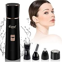 Hair Removal for lady 4 in 1 Painless Electric Bikini Hair Removal Kits Included Hair Shaver Nose Trimmer Eyebrow Trimmer Body Shaver IPX6 Waterproof with USB Charging (Black)