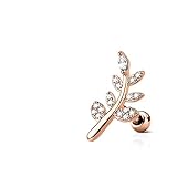 CZ Micro Paved Leaf Top 316L Surgical Steel WildKlass Cartilage, Tragus Barbell Studs (Rose Gold/Clear)