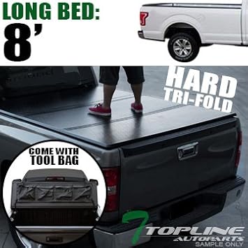 Topline Autoparts Tri Fold Solid Truck Topper Cap Tonneau Cover Tool Bag 15 17 Ford F150 Regular Super 8 Ft 96 Long Bed Tonneau Covers Amazon Canada