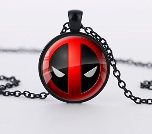 HkjewelryHero Necklace personality Red and Black glass pendant vintage fashion silver round dome necklaces Jewelry (Black)