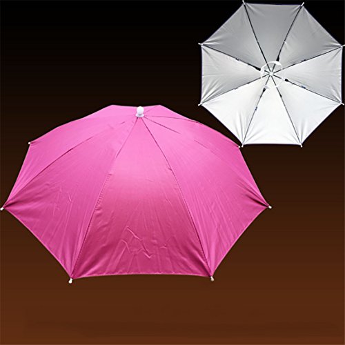 Nadition Umbrella Hat Clearance â™¥ Elastic Band Fishing Sun Rain Headwear Umbrella Hat Camping Cap (Hot Pink)