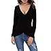 Tulucky Women's Deep V Neck Tee Shirts Long Sleeve Cute Unique Cross Wrap Tops (XXL, Black)