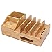 Bamboo Charging Station for Multiple Devices Docking Stand Storage Box Desktop Holder Organizer Compatible with Phone, Tablet, Watch, E-Reader (Included Watch Stand, 6 Cables, NO USB Charger)