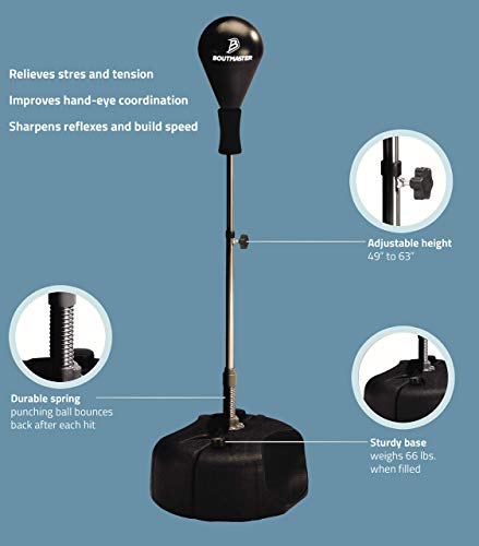 Tech Tools Punching Reflex Boxing Bag with Stand, Height Adjustable - Freestanding Punching Ball Speed Bag - Great for MMA Training, Stress Relief & Fitness (Pro) (Renewed) - Thumbnail 2