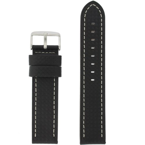 20mm Watch Band Long Black Carbon Fiber White Stitching Water Resistant