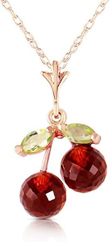 ALARRI 14K Solid Rose Gold Necklace w/ Garnets &amp; Peridots with 24 Inch Chain Length