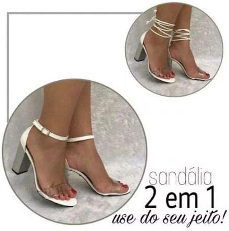 sandalia salto grosso tira transparente