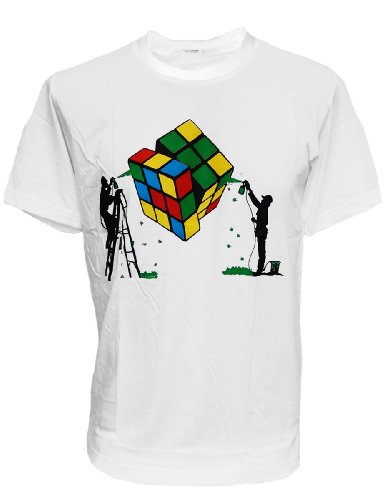 RUBIK'S Magic CUBE Rubiks Fun Geek Men's T-SHIRT - White - Medium
