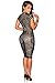 Kearia Women Short Sleeve Deep V-Neck Sequin Split Bodycon Cocktail Party Dress Black Large