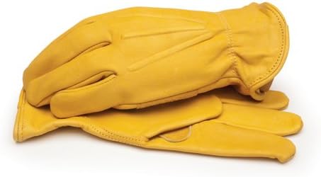 BlackCanyon OutfittersLeather Driving Gloves with Shirred Elastic Wrist, Tan Wood Stacking Work Gloves, 1 Pair