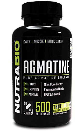 NutraBio Agmatine Sulfate - Boosts Nitric Oxide for better muscle pumps - 500 mg - 90 Vegetable-Caps