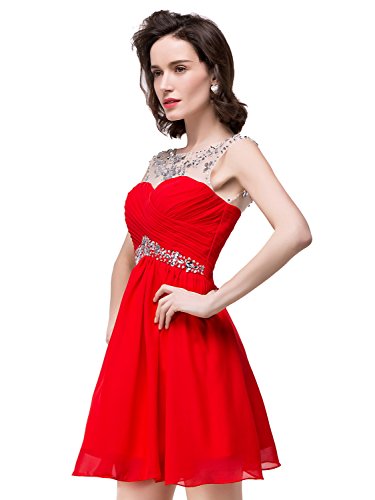 Red Beaded Chiffon Bridesmaid dresses for Weddings Short,Red,12