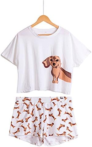 Coac3 Women's Dachshund Dog Print Sets 2 Pieces Pajama Suits Crop Top + Shorts Stretchy Loose Tops Plus Size
