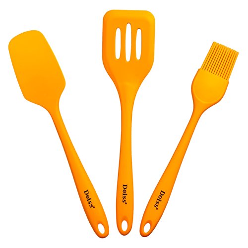 UPC 636824997518, Deiss ART 3-piece Silicone Utensil Set - Slotted Turner, Spatula, Pastry Brush - Hygienic Design - Safe for Non-stick Cookware - Heat-Resistant - Dishwasher Safe