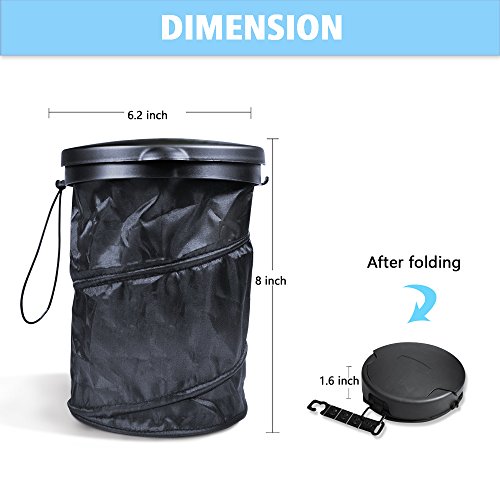 Car Trash Can Portable Folding Garbage Can for Vehicle - Collapsible Pop-up Trash Bin with Cover, BOBOTATA Universal Traveling Car Trash Bag (Black)