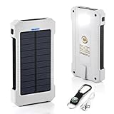 Solar Phone Charger, FKANT 10000mAh Portable Battery Charger Outdoor Dual USB External Battery Pack Solar Power Bank with LED Light and Compass for iPhone iPad Android Phones and More