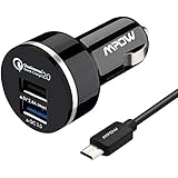Mpow Quick Charge 2.0 30W 2 Ports USB Car Charger Adapter (with 20AWG 3.3FT Micro USB Cable) [Qualcomm Certified] _ Black