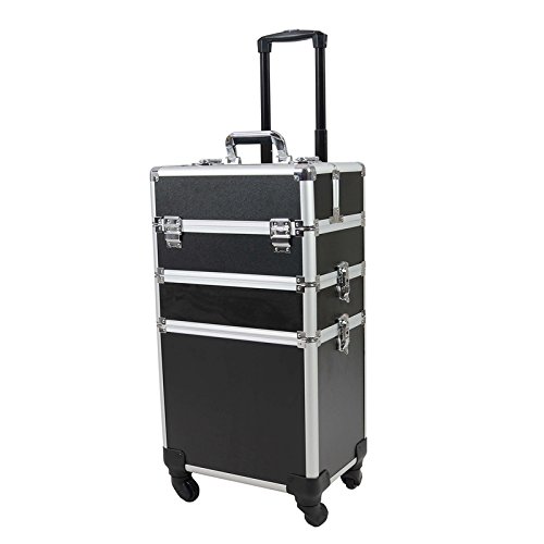 Topwigy Rolling Makeup Case 4 Universal Wheels 3 in 1 Professional