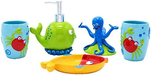 Moligh Doll Kidsbathroom Accessoires Set 5 Pcs Porte Brosse A Dents Salle De Bain Decor Belle Mignon De Crabe Poulpe Baleine Couleur Resine Enfants Cadeau Accessoires De Salle De Bain Supports Et Distributeurs