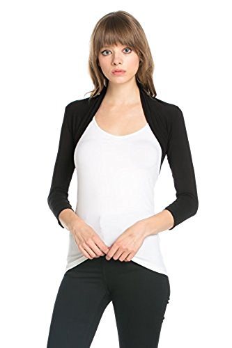 Fashion Secrets Women 3/4 Sleeve Rayon Bolero Shrug Cropped Cardigan (Large, Black)