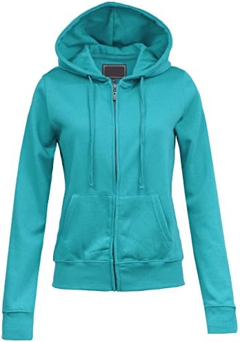 BEKTOME Womens Everyday Basic Long Sleeve Zip Up Hoodie Jacket-S-EMERALD