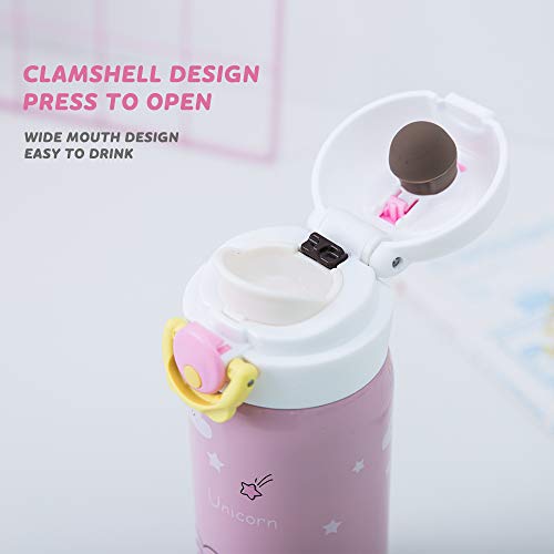 Kids Water Bottle Thermoses Unicorn Water Bottle Cup Metal Stainless Steel Vacuum Insulated Water Flask for School Kids Girls Lunch Box Leak Proof BPA Free No Straw - 17oz (Pink 17oz)