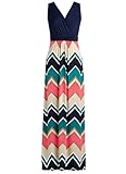 Zattcas Womens Contrast Sleeveless Empire Chevron Striped Maxi Long Dress (Large, Water Melon)