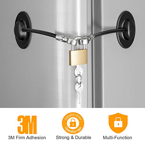 Refrigerator Lock, Fridge Lock with Keys and Padlock, Freezer Lock with Strong 3M Adhesives, Heavy-duty Aircraft Cable, provides 500lbs Resistive Force, Black Refrigerator Locks for Children - Thumbnail 7
