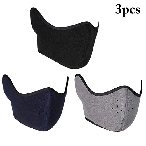 Half Face Mask, Aniwon 3Pcs Mouth Masks with Earmuffs Anti Dust Anti Haze Windproof Ski Breathable Mask Keep Warm for Winter Outdoor Sports and Activities