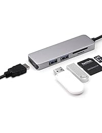 Tipo C Pro Hub con 4 K HDMI, pass through adaptador de SD y Micro Lector de tarjetas y 2 puertos USB 3.0, aluminio, USB C de carga para Macbook Pro 2015 2016 2017 Mac, Chromebook y otros dispositivos de tipo C
