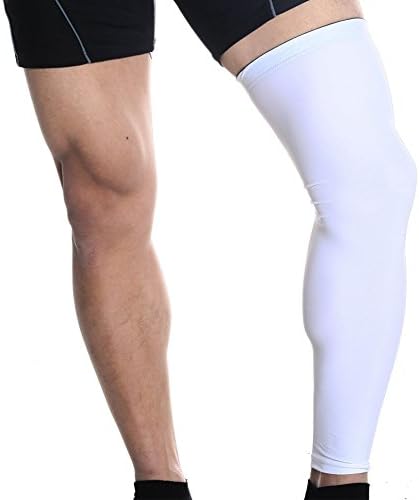 White Full Leg Sleeves Running Sports Cycling Basketball Football Calf Compression Socks Stretch Spandex Soft Large Size L