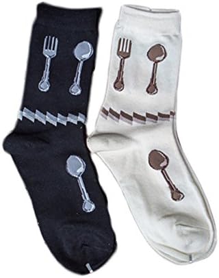 TooPhoto Womens Cotton Funny Cute Patterned Painted Novelty Warm Crew Socks Set C-Knif &amp; Fork