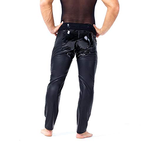 Completi-Intimi-Da-Donna-Pantaloni-Sexy-Da-Uomo-In-Similpelle-Wetlook-In-Pelle-Sintetica-Lingerie-Esotica-Pu-Pantaloni-In-Lattice-Cerniera-Pvc-Stage-Clubwear-Pantaloni-Gayfetish-BlackL