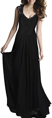 My Moment Deep V Chiffon Lace Floral Sleeveless Bridesmaid Maxi Long Party Dress