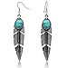 XZP Bohemian Pendant Earrings for Women Metal Tribal Feather Tibetan Dangle Earring Retro Silver with Turquoise