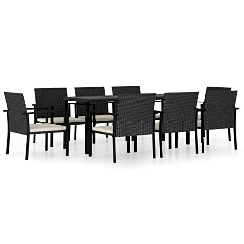 vidaXL Gartenmöbel 9-TLG. Sitzgruppe Gartengarnitur Gartenset Sitzgarnitur Esstisch Gartenstuhl Tisch Gartentisch Stühle Poly Rattan Schwarz