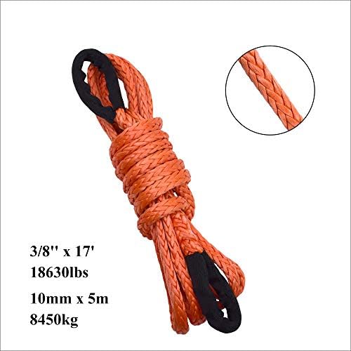 3/8'' x 17ft UHMWMPE Extension Winch Rope Orange Wire for SUV ATV UTV Truck Tow
