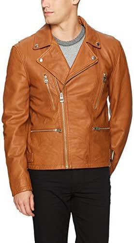 GUESS Men's Volt Leather Biker Jacket, New Cognac Multi, XXL at Amazon Menâs Clothing store
