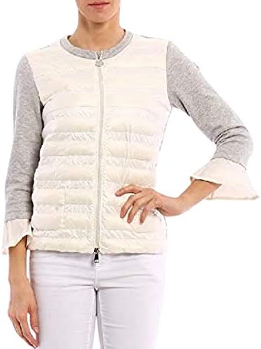 モンクレール Moncler スウェット切替ライトダウンジャケット袖フリル ダウンカーディガン 並行輸入品 1年保証 レディース 00 154サイズm 910ホワイトxグレー