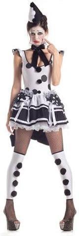 Party King Women's Pierrot Sad Clown Costume Dress, White/Black, Medium
