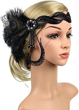 1920s Headpiece Feather Flapper Headband Great Gatsby Headdress Vintage Accessory