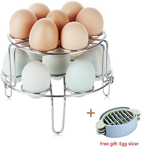 2-Pack Egg Steamer Basket Rack Trivet, Stainless Steel Egg Cooker Rack, Multipurpose Vegetable Steamer Rack Stand for Instant Pot and Pressure Cooker, Egg Slicer Free (6.12.7)