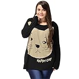 uxcell Ladies Plus Size Cat Head Prints Batwing Tunic T-Shirt
