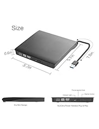 Unidad de CD de DVD externa, USB 3.0 portátil CD DVD + - Slim portátil RW Drive Burner Writer ROM Rewriter, transferencia de datos de alta velocidad para escritorio portátil negro